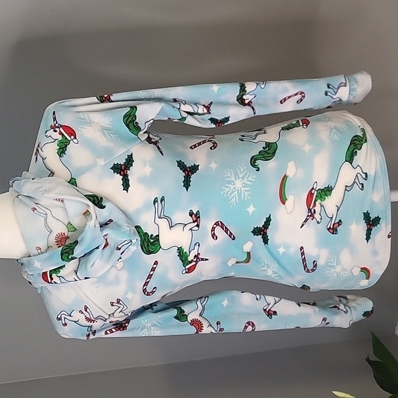 NOBO No Boundaries Soft Stretchy Unicorn Christmas Theme Hoodie Size XS - Picture 3 of 11